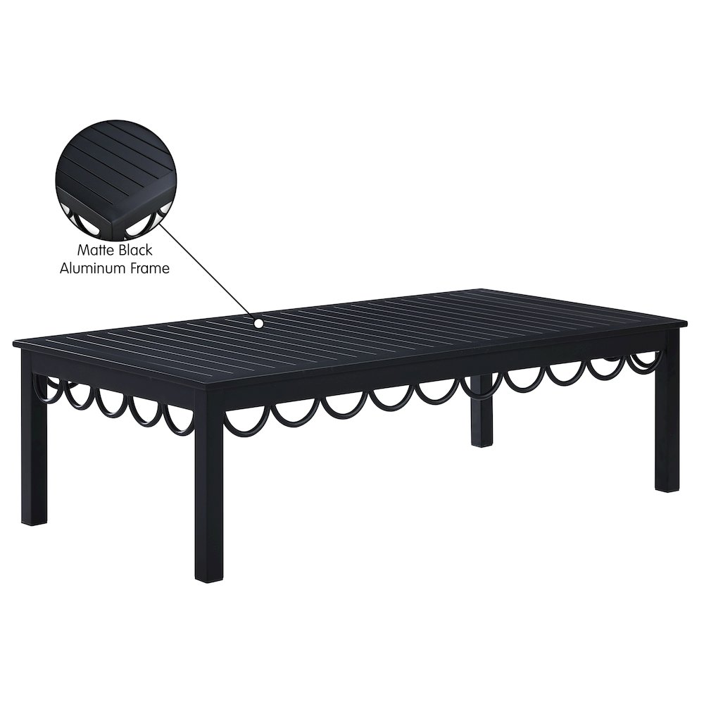 Portofino Black Aluminum Outdoor Patio Coffee Table, Black. Picture 10
