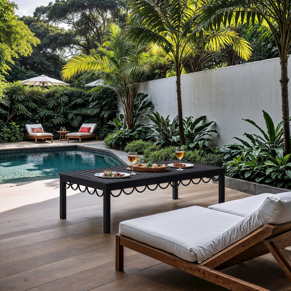 Portofino Black Aluminum Outdoor Patio Coffee Table, Black. Picture 7
