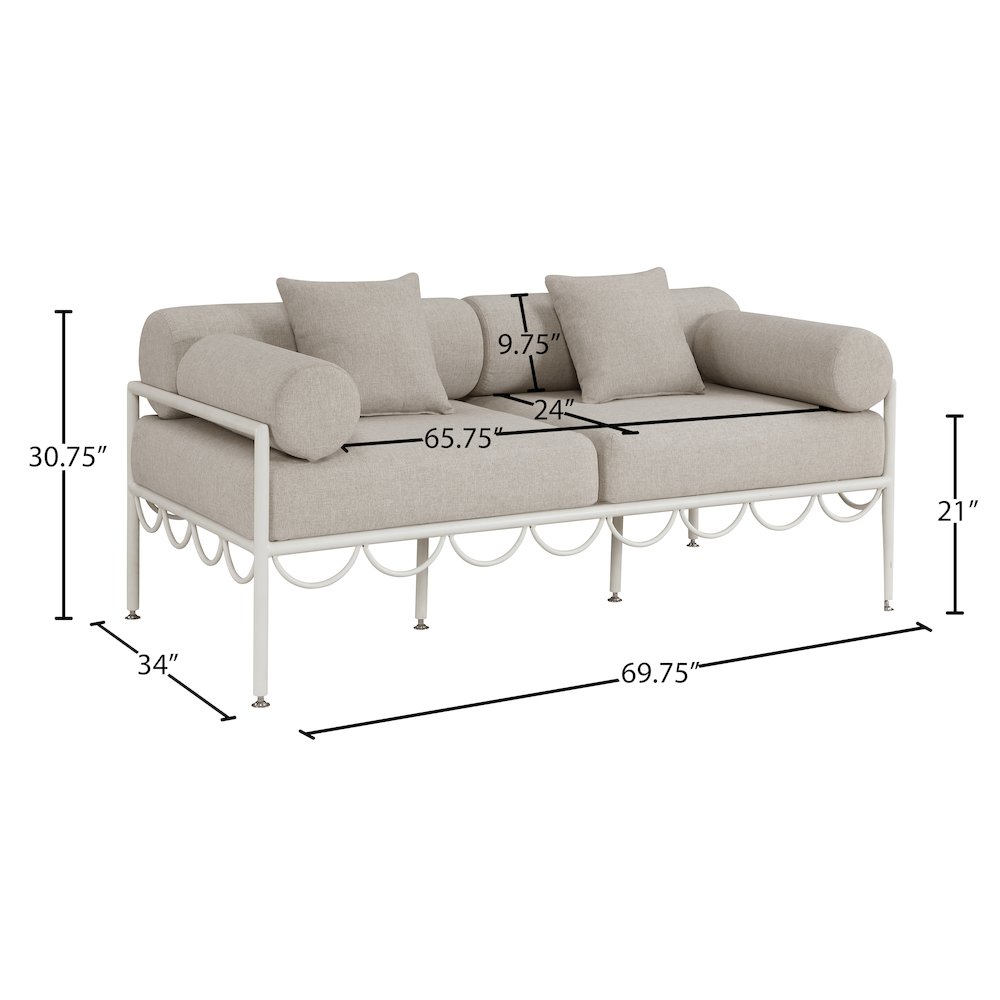 Portofino 69.75" Beige Water Repellent Fabric Outdoor Loveseat. Picture 5