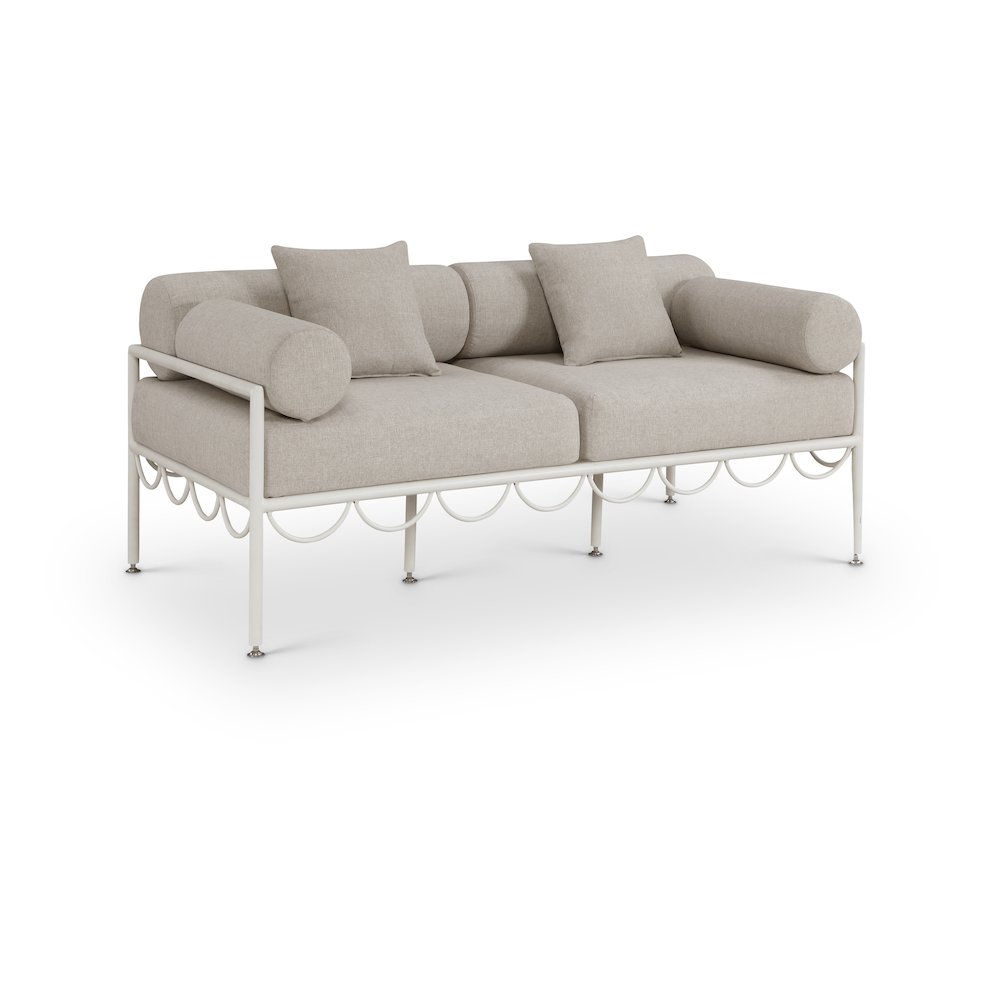 Portofino 69.75" Beige Water Repellent Fabric Outdoor Loveseat. Picture 1