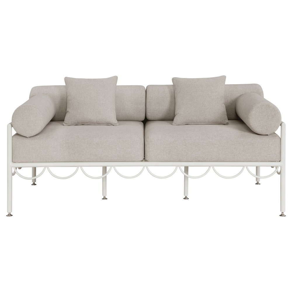 Portofino 69.75" Beige Water Repellent Fabric Outdoor Loveseat. Picture 2