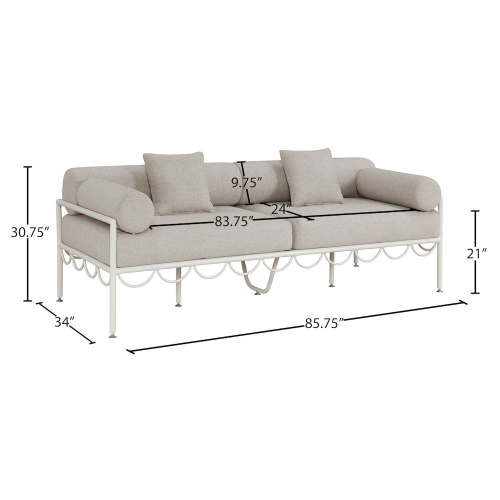 Portofino 85.75" Beige Water Repellent Fabric Outdoor Sofa. Picture 5