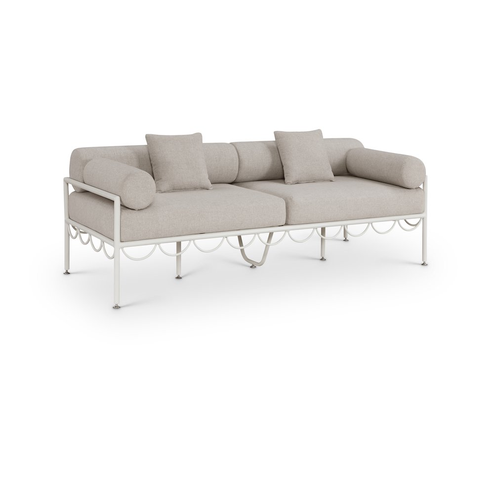 Portofino 85.75" Beige Water Repellent Fabric Outdoor Sofa. Picture 1