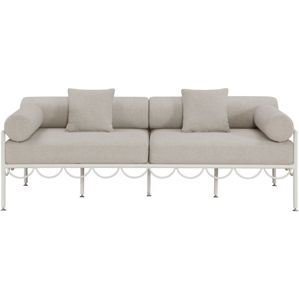 Portofino 85.75" Beige Water Repellent Fabric Outdoor Sofa. Picture 2