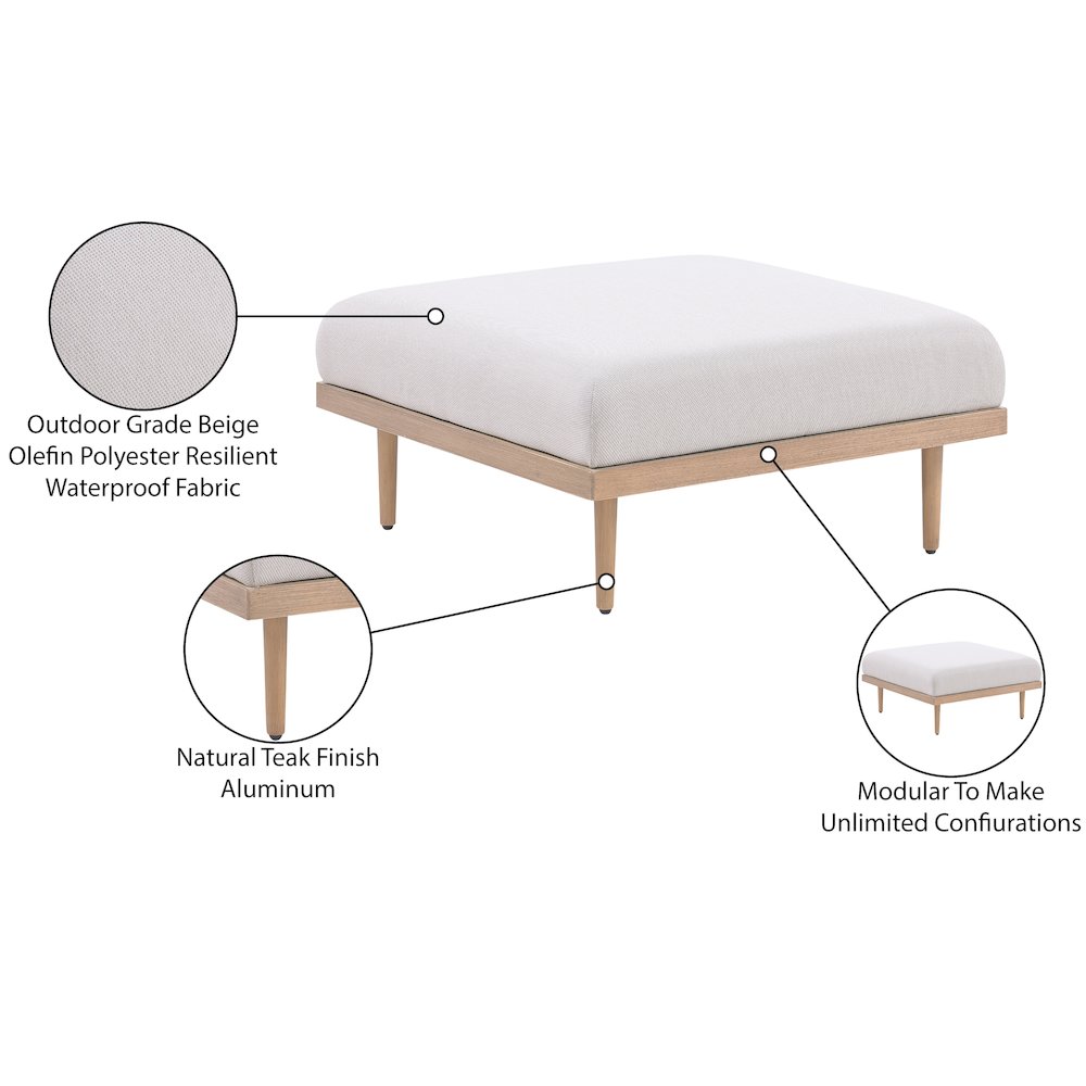 Laguna Beige Water Resistant Fabric Outdoor Modular Ottoman. Picture 4