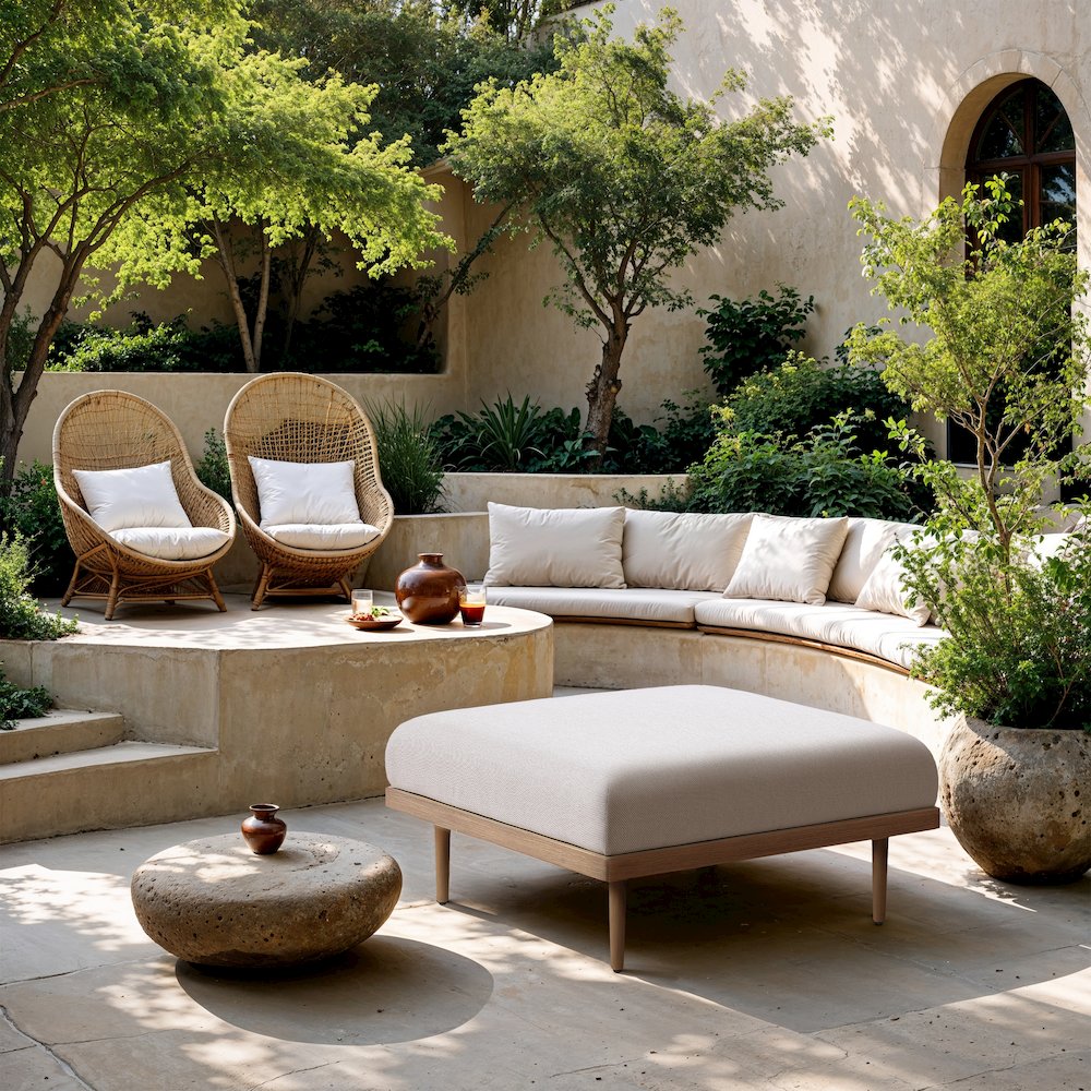Laguna Beige Water Resistant Fabric Outdoor Modular Ottoman. Picture 3