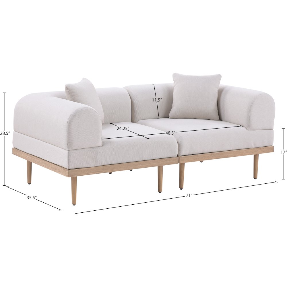 Laguna 71" Beige Water Resistant Fabric 2pc. Outdoor Modular Loveseat. Picture 3