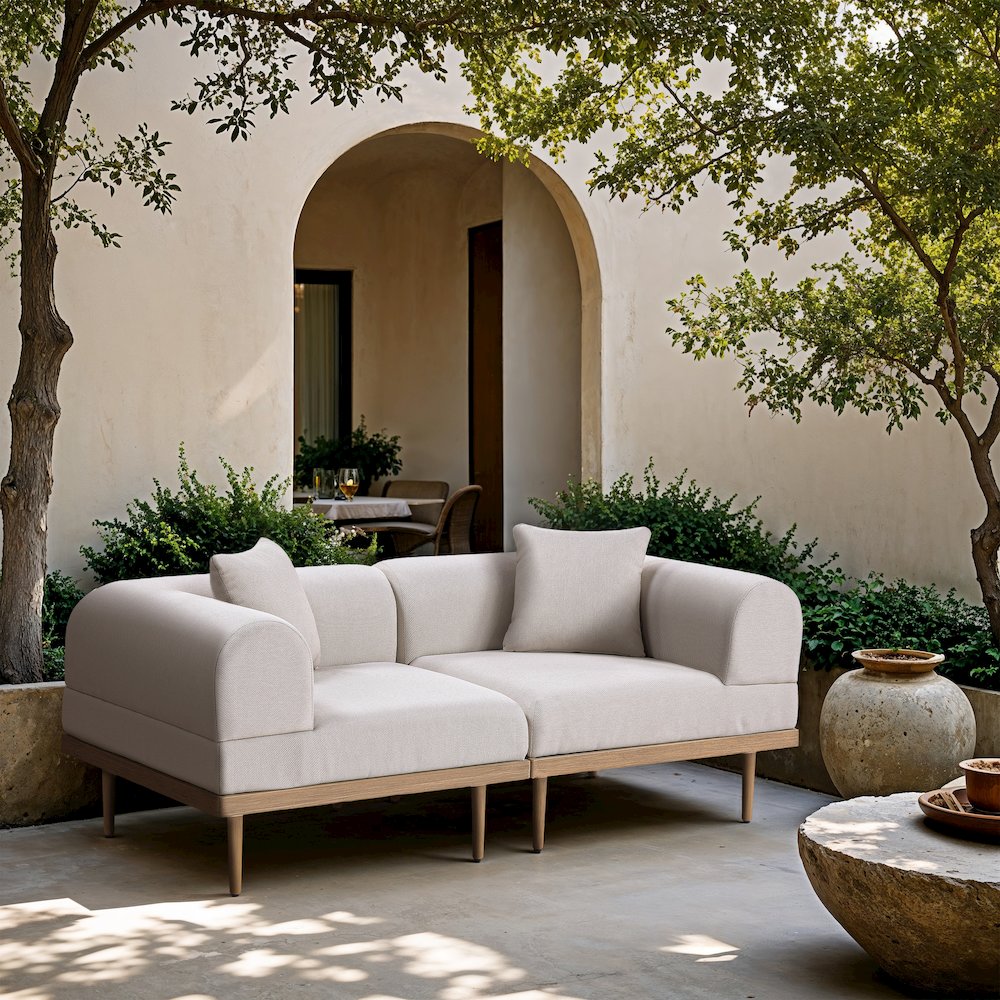 Laguna 71" Beige Water Resistant Fabric 2pc. Outdoor Modular Loveseat. Picture 5