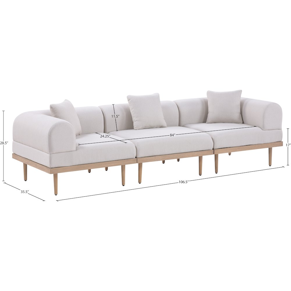 Laguna 106.5" Beige Water Resistant Fabric 3pc. Outdoor Modular Sofa. Picture 3