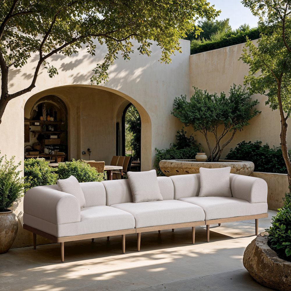 Laguna 106.5" Beige Water Resistant Fabric 3pc. Outdoor Modular Sofa. Picture 5