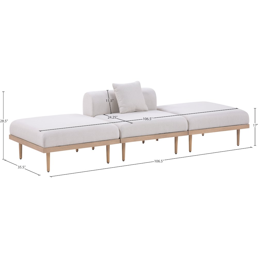 Laguna 106.5" Beige Water Resistant Fabric 3pc. Outdoor Modular Sofa. Picture 3
