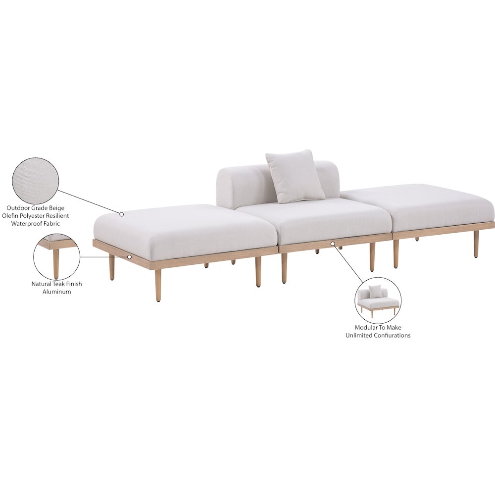 Laguna 106.5" Beige Water Resistant Fabric 3pc. Outdoor Modular Sofa. Picture 4