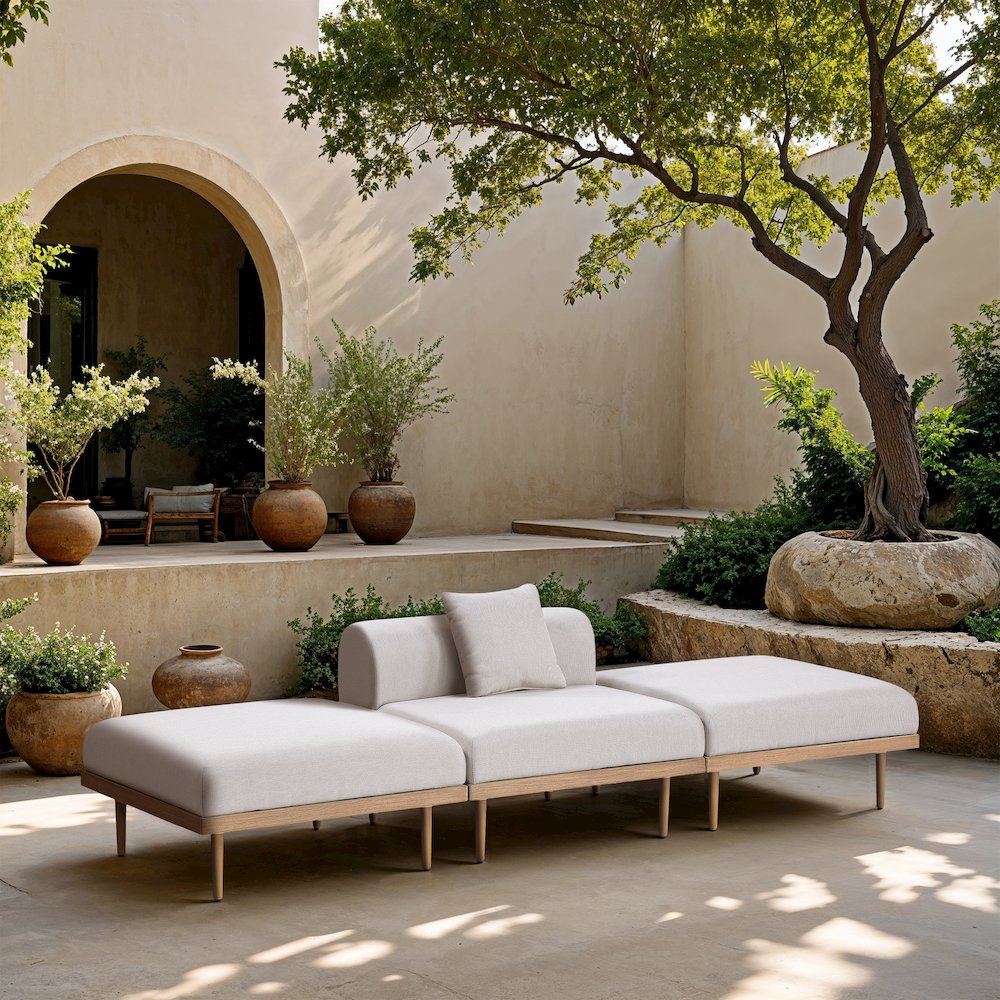 Laguna 106.5" Beige Water Resistant Fabric 3pc. Outdoor Modular Sofa. Picture 5