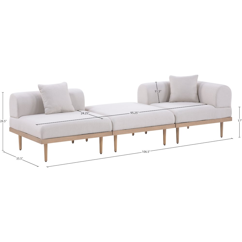 Laguna 106.5" Beige Water Resistant Fabric 3pc. Outdoor Modular Sofa. Picture 3