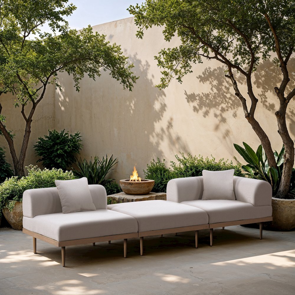 Laguna 106.5" Beige Water Resistant Fabric 3pc. Outdoor Modular Sofa. Picture 5