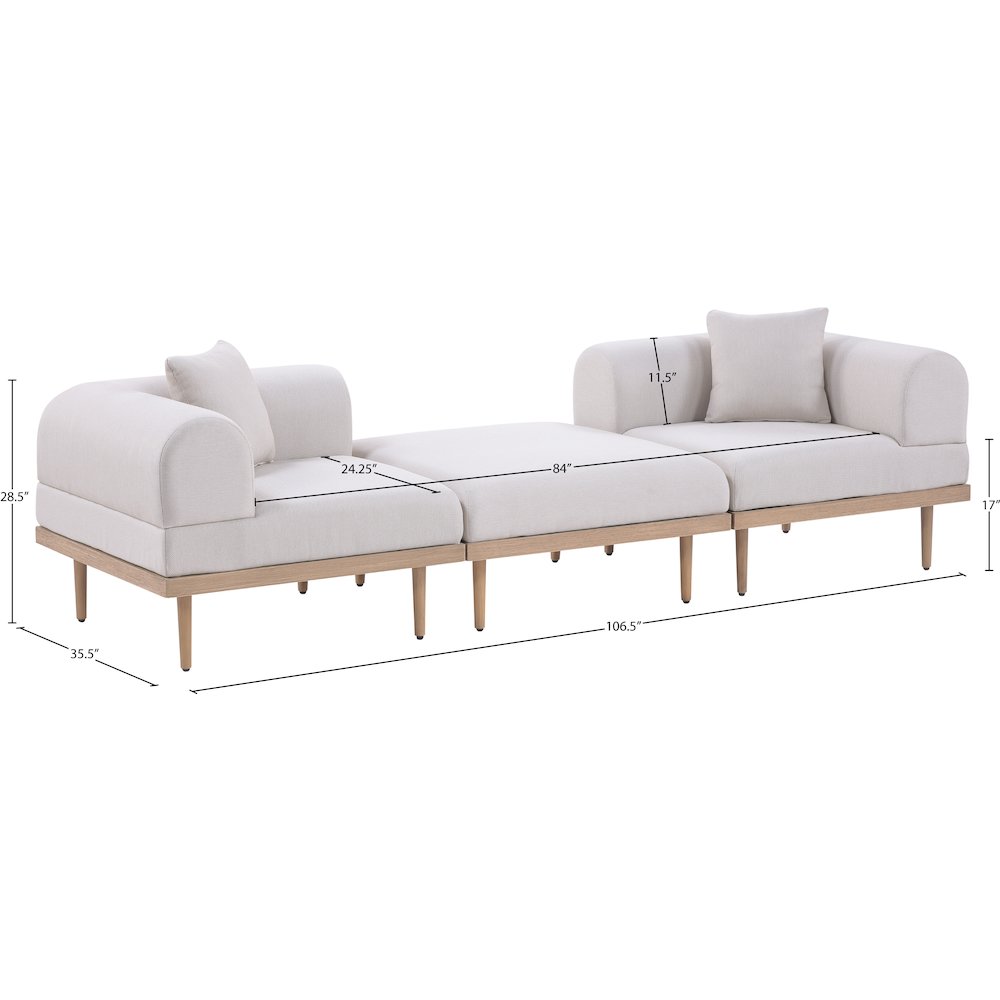 Laguna 106.5" Beige Water Resistant Fabric 3pc. Outdoor Modular Sofa. Picture 3