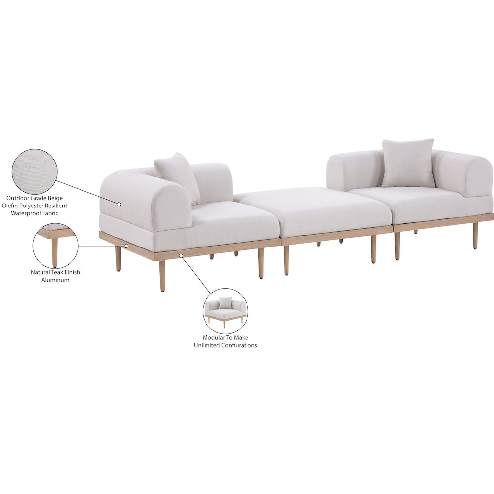 Laguna 106.5" Beige Water Resistant Fabric 3pc. Outdoor Modular Sofa. Picture 4