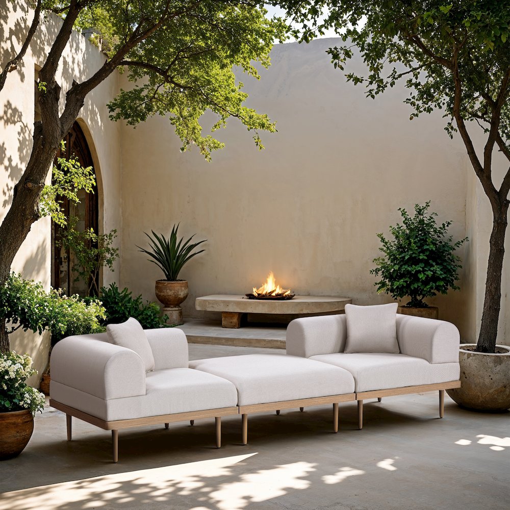 Laguna 106.5" Beige Water Resistant Fabric 3pc. Outdoor Modular Sofa. Picture 5