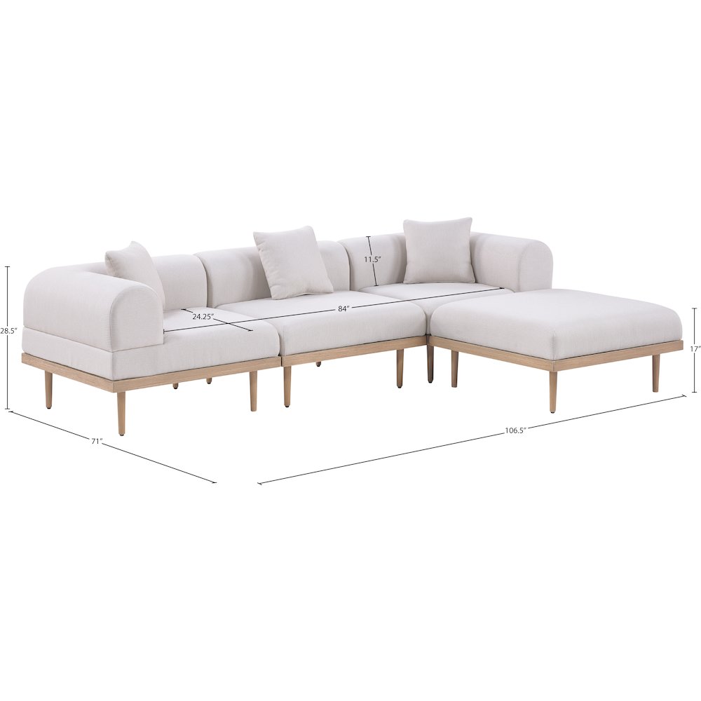 Laguna 106.5" Beige Water Resistant Fabric 4pc. Outdoor Modular Sectional. Picture 3