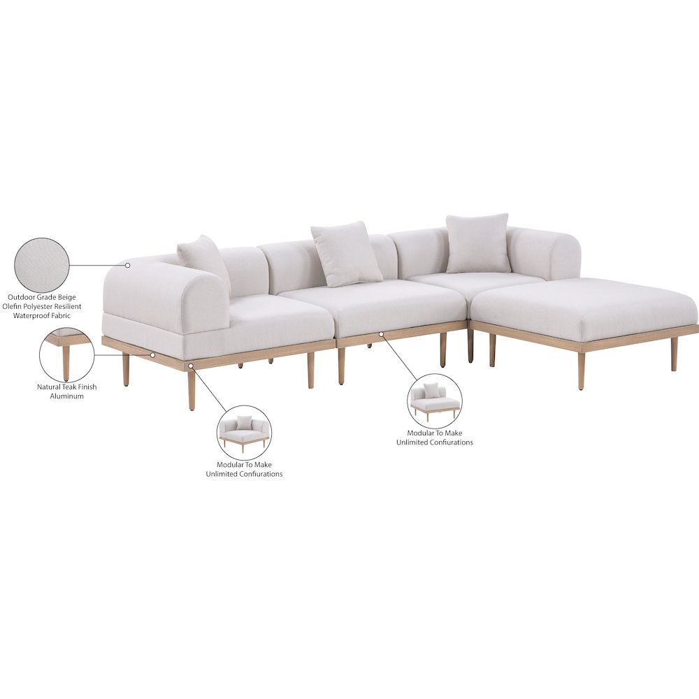 Laguna 106.5" Beige Water Resistant Fabric 4pc. Outdoor Modular Sectional. Picture 4