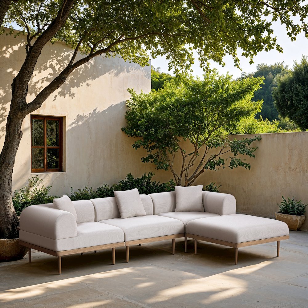 Laguna 106.5" Beige Water Resistant Fabric 4pc. Outdoor Modular Sectional. Picture 5