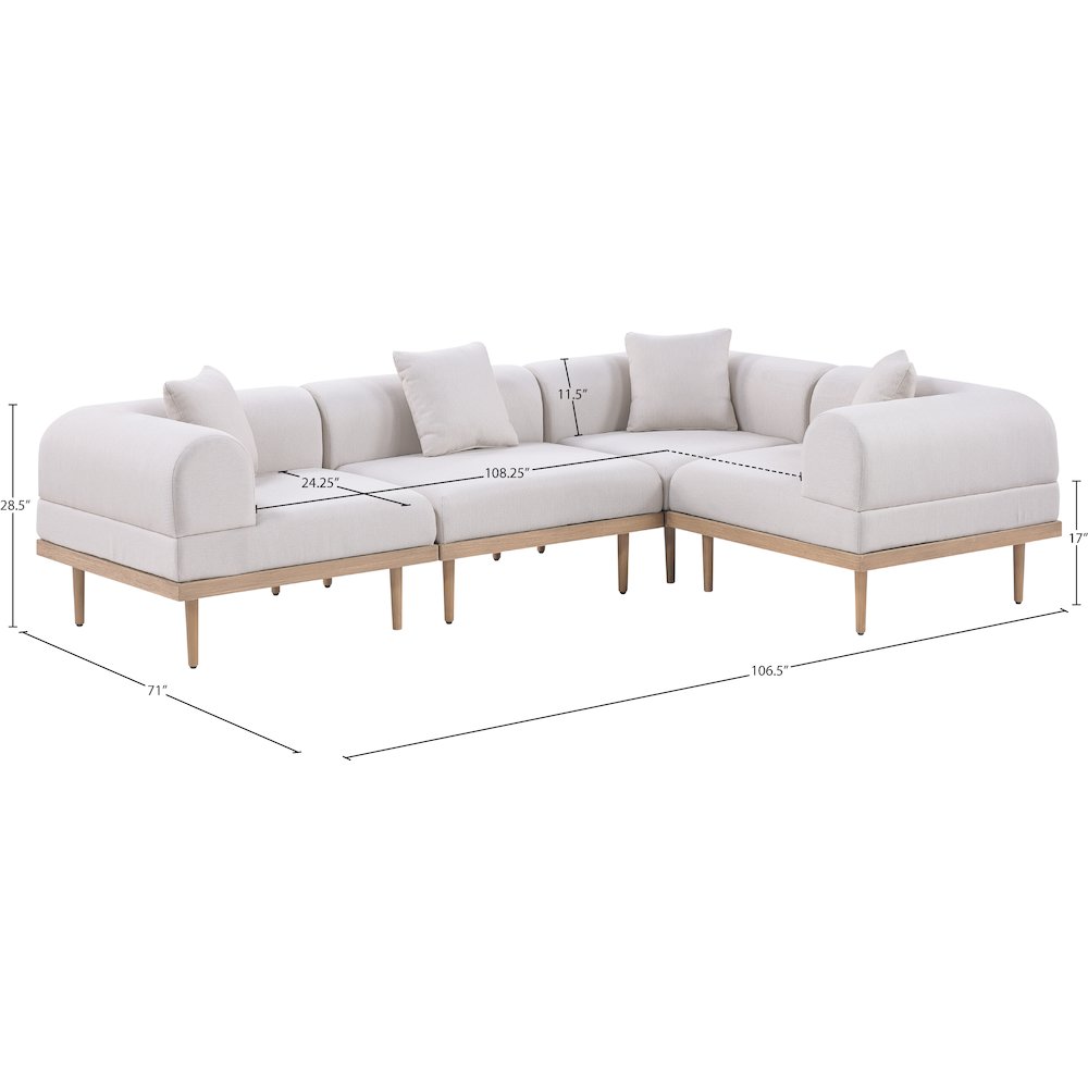 Laguna 106.5" Beige Water Resistant Fabric 4pc. Outdoor Modular Sectional. Picture 3