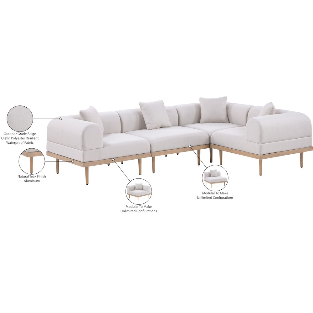 Laguna 106.5" Beige Water Resistant Fabric 4pc. Outdoor Modular Sectional. Picture 4