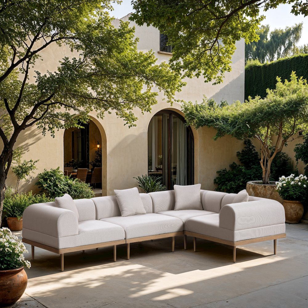 Laguna 106.5" Beige Water Resistant Fabric 4pc. Outdoor Modular Sectional. Picture 5