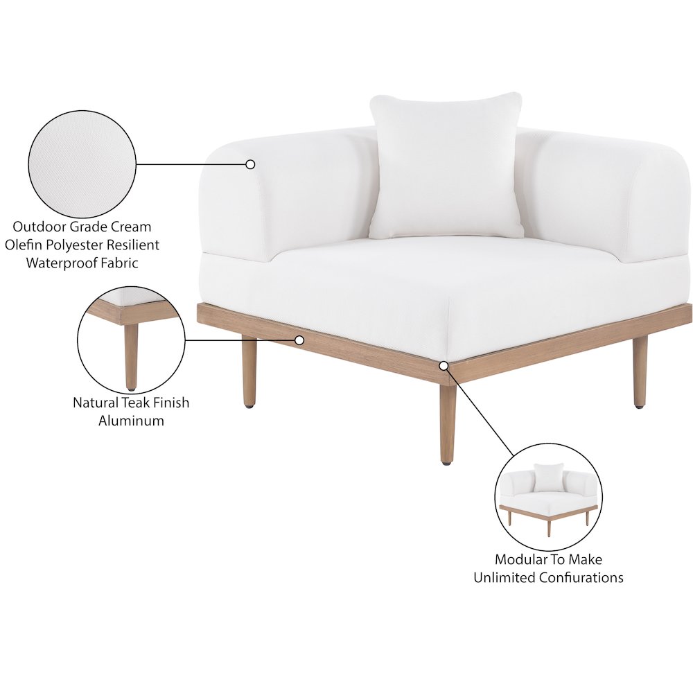 Laguna Cream Water Resistant Fabric Outdoor Modular Corner Chair. Picture 4