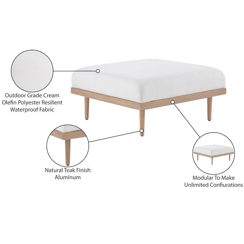 Laguna Cream Resilient Water Resistant Fabric Upholstered Outdoor Patio Ottoman. Picture 4