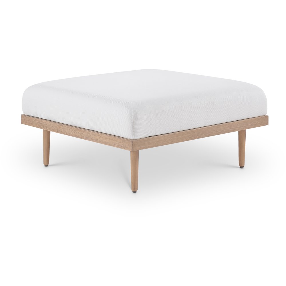 Laguna Cream Resilient Water Resistant Fabric Upholstered Outdoor Patio Ottoman. Picture 1