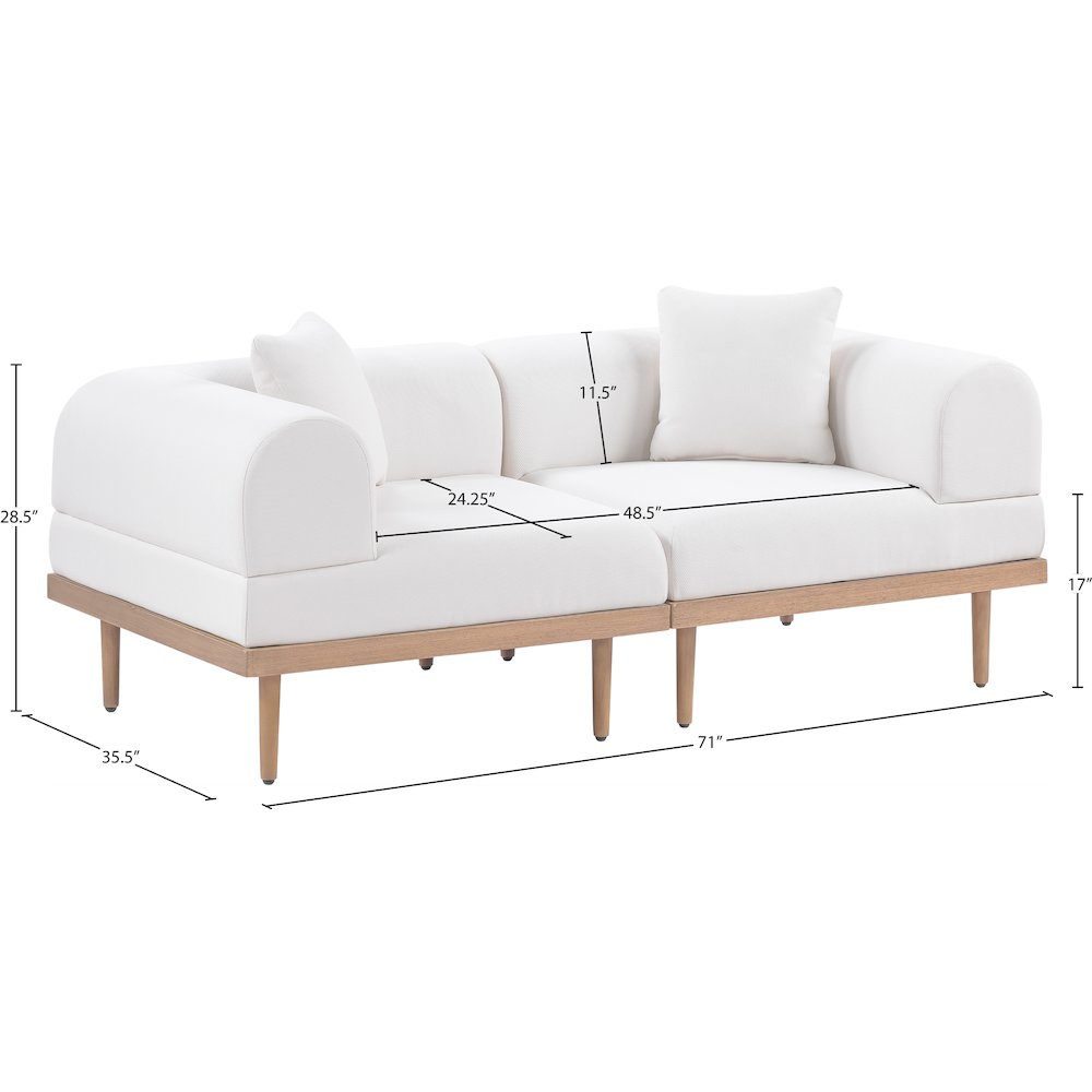 Laguna 71" Cream Water Resistant Fabric 2pc. Outdoor Modular Loveseat. Picture 3