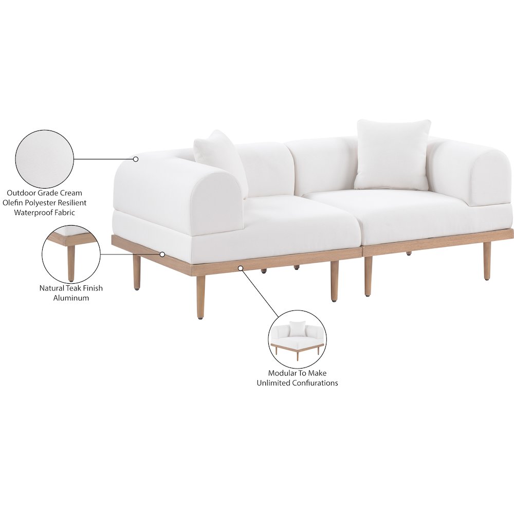 Laguna 71" Cream Water Resistant Fabric 2pc. Outdoor Modular Loveseat. Picture 4