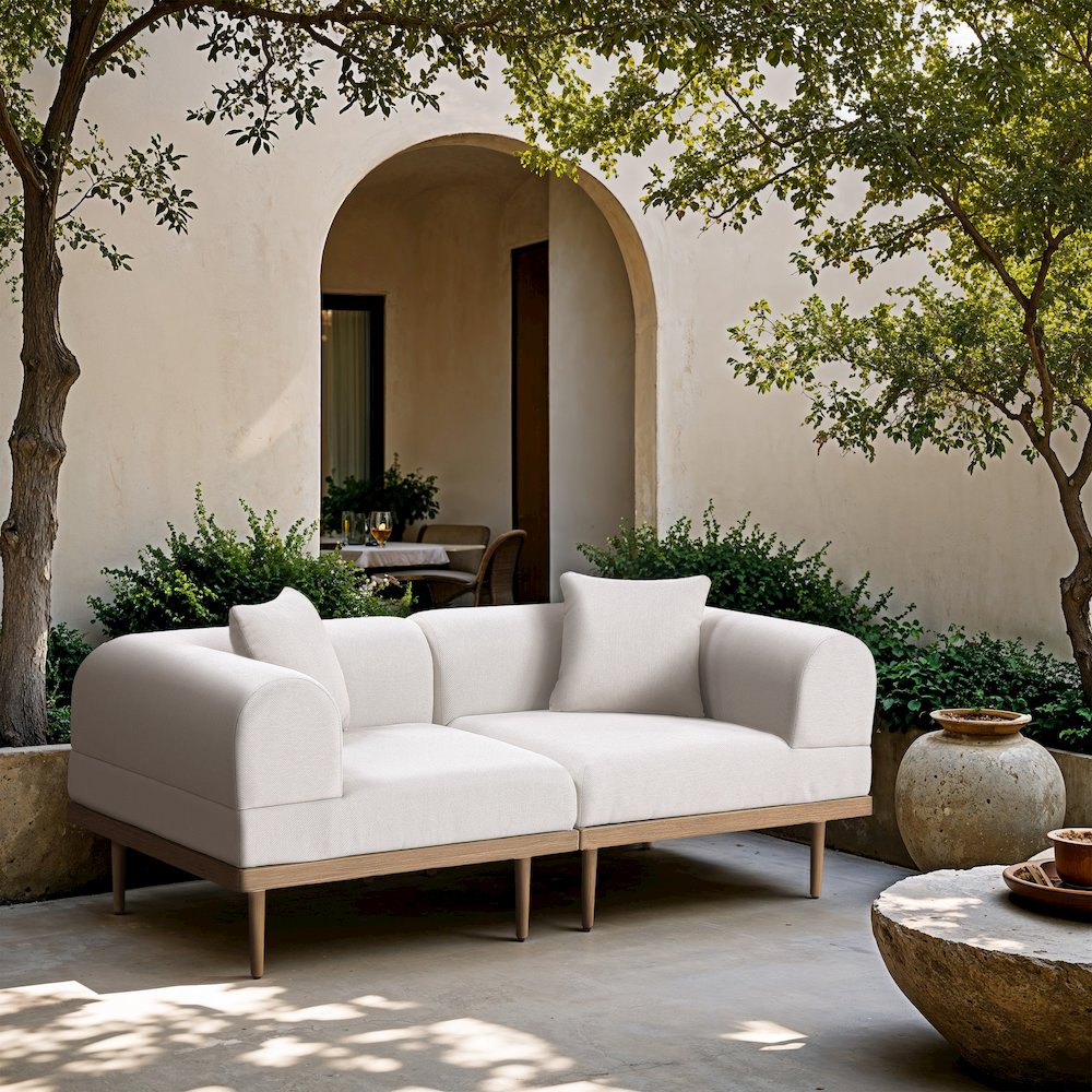 Laguna 71" Cream Water Resistant Fabric 2pc. Outdoor Modular Loveseat. Picture 5