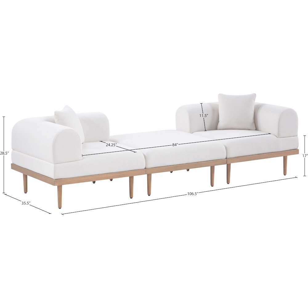 Laguna 106.5" Cream Water Resistant Fabric 3pc. Outdoor Modular Sofa. Picture 3