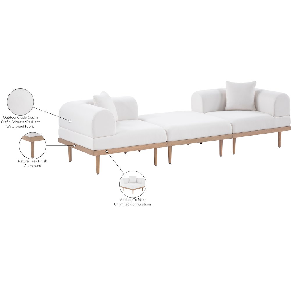 Laguna 106.5" Cream Water Resistant Fabric 3pc. Outdoor Modular Sofa. Picture 4