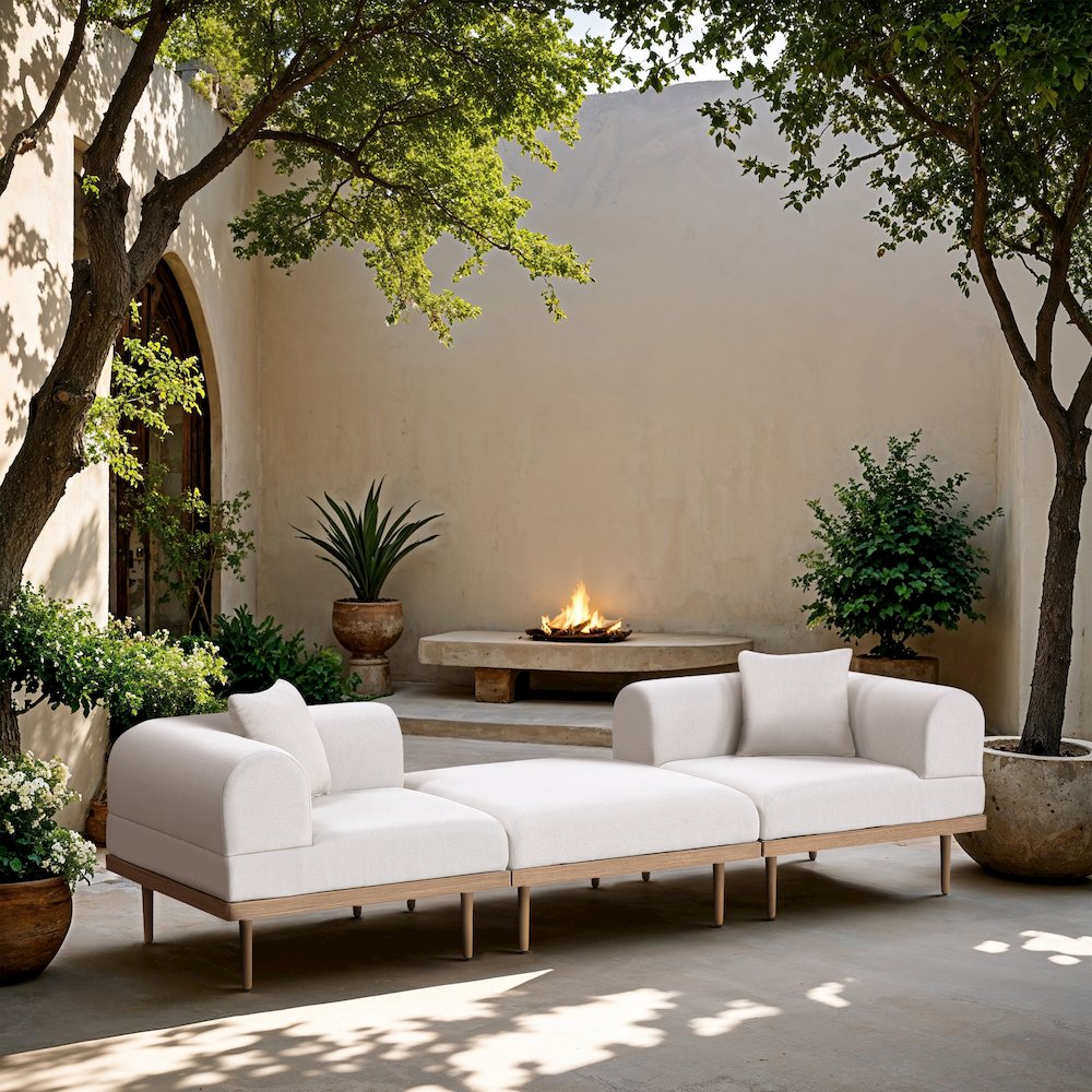Laguna 106.5" Cream Water Resistant Fabric 3pc. Outdoor Modular Sofa. Picture 5