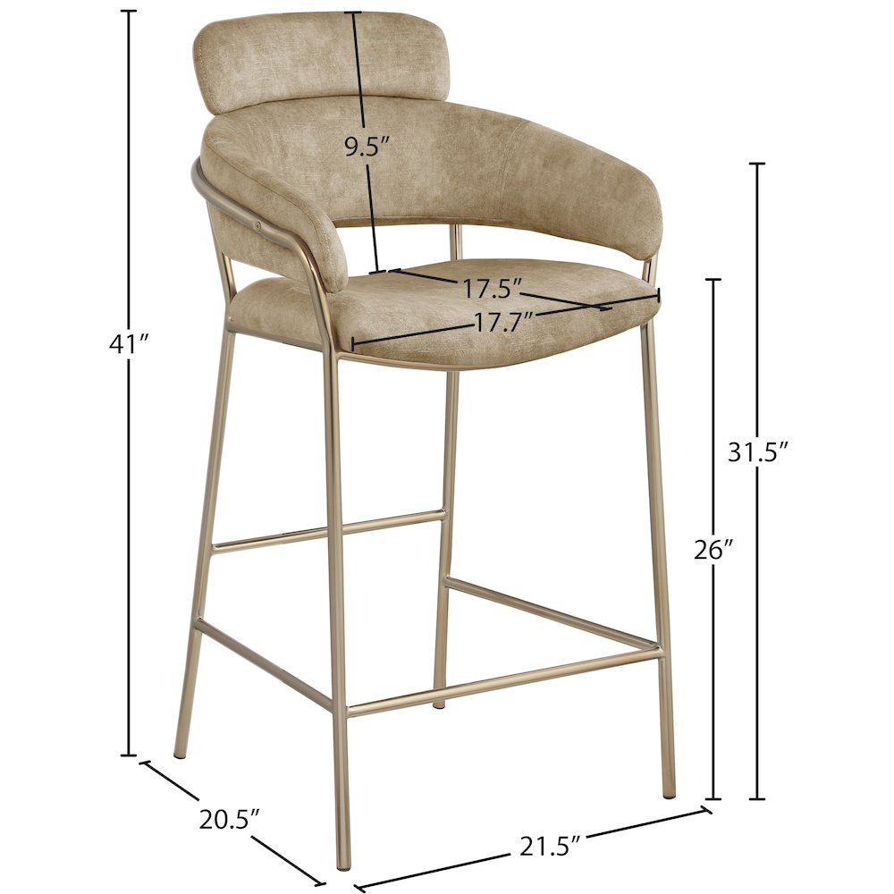 Yara Beige Velvet Counter Stool. Picture 5