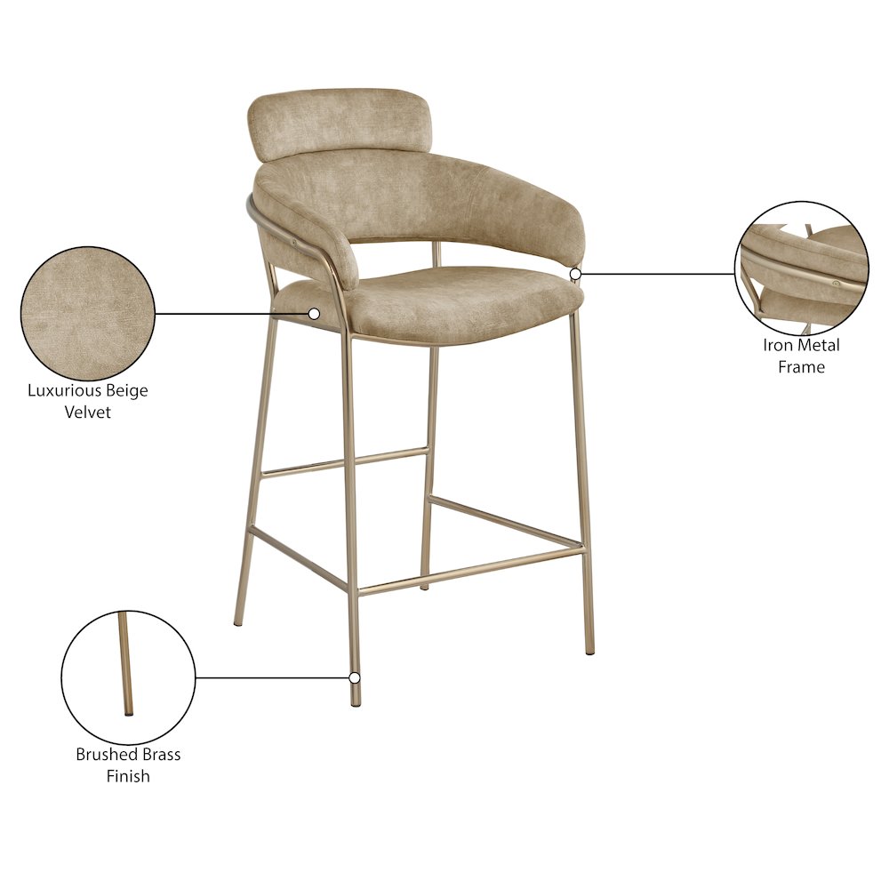 Yara Beige Velvet Counter Stool. Picture 6