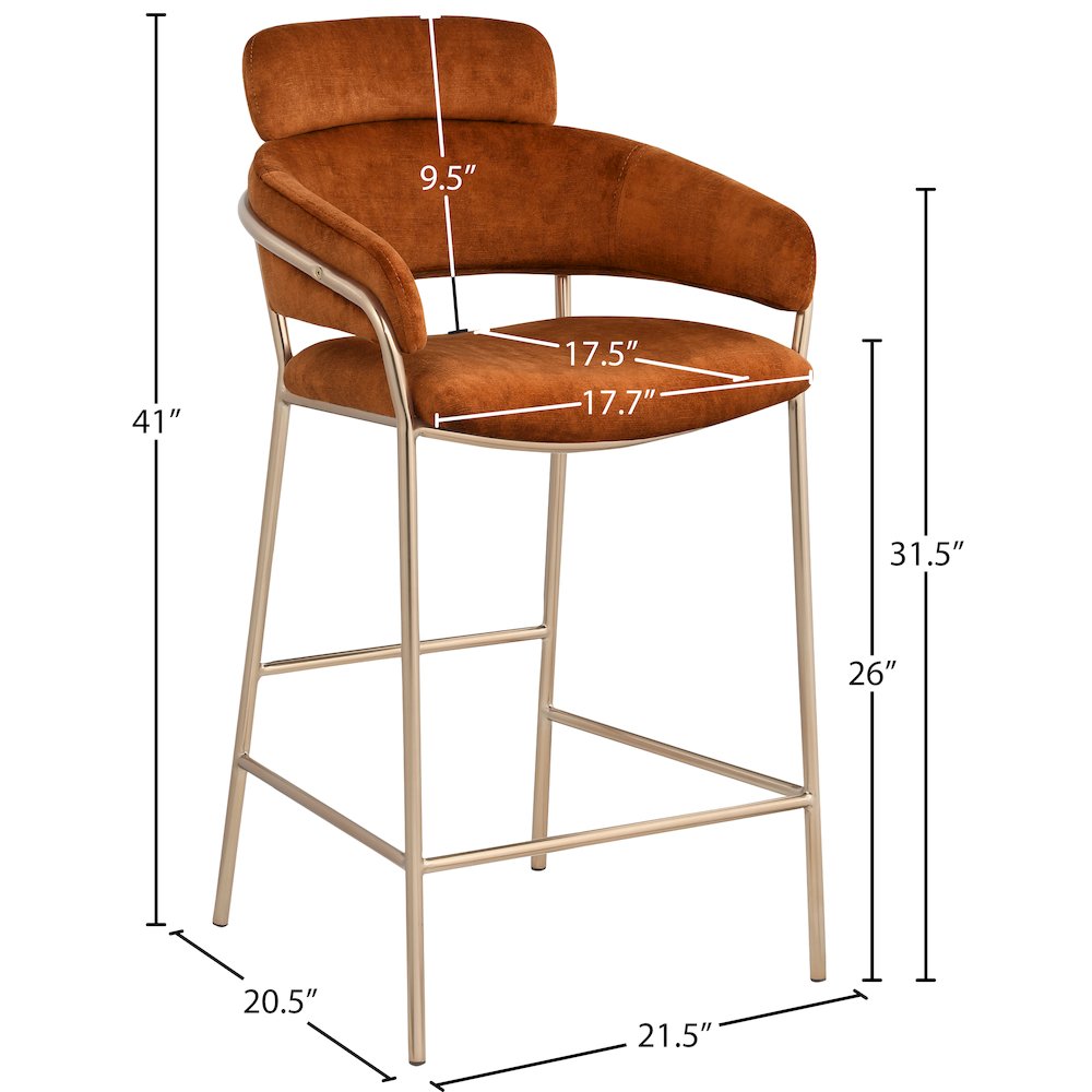 Yara Cognac Velvet Counter Stool. Picture 5