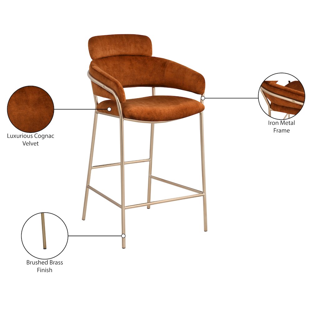 Yara Cognac Velvet Counter Stool. Picture 6