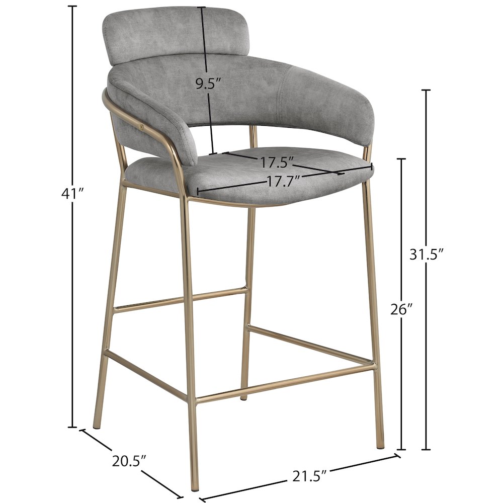 Yara Grey Velvet Counter Stool. Picture 5