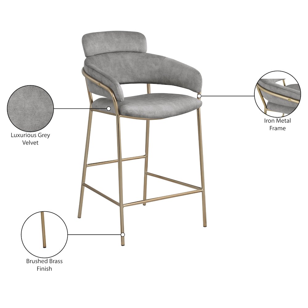 Yara Grey Velvet Counter Stool. Picture 6