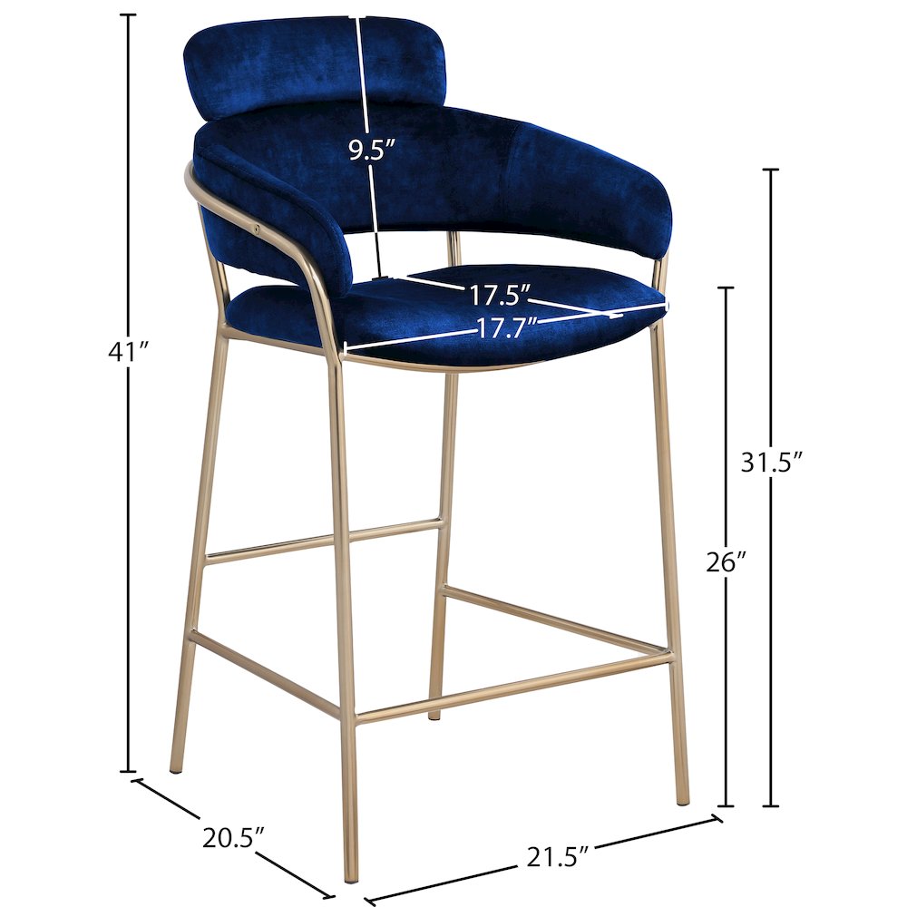 Yara Navy Velvet Counter Stool. Picture 5