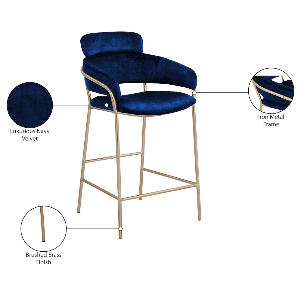 Yara Navy Velvet Counter Stool. Picture 6