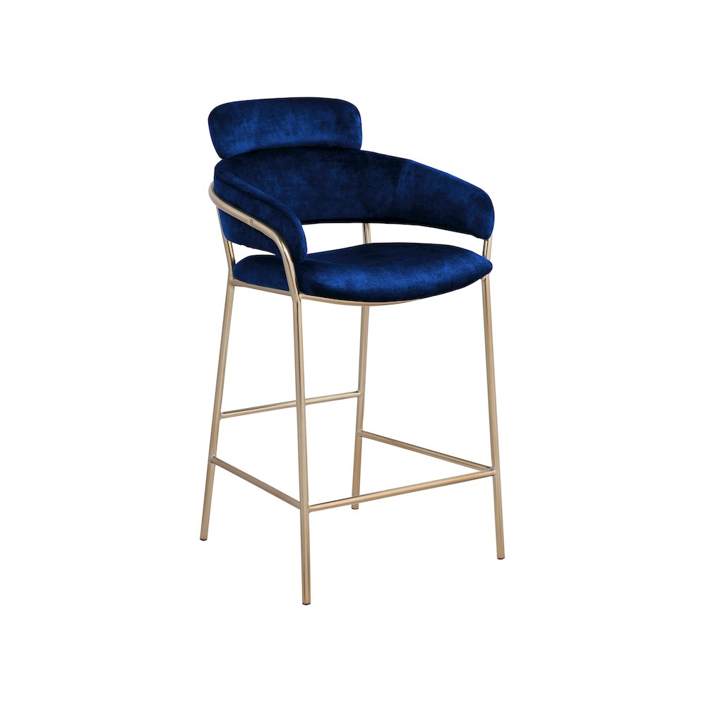 Yara Navy Velvet Counter Stool. Picture 1