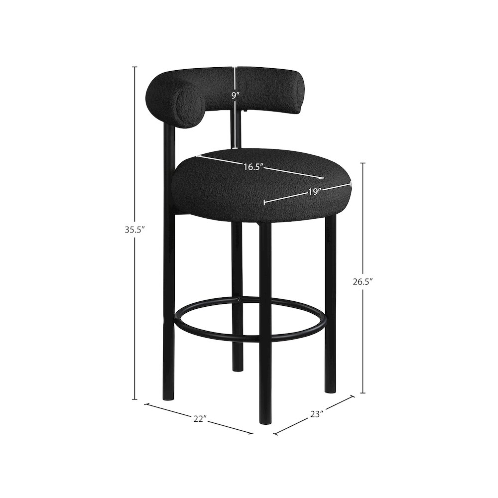 Bordeaux Black Boucle Fabric Stool, Set of 2. Picture 7