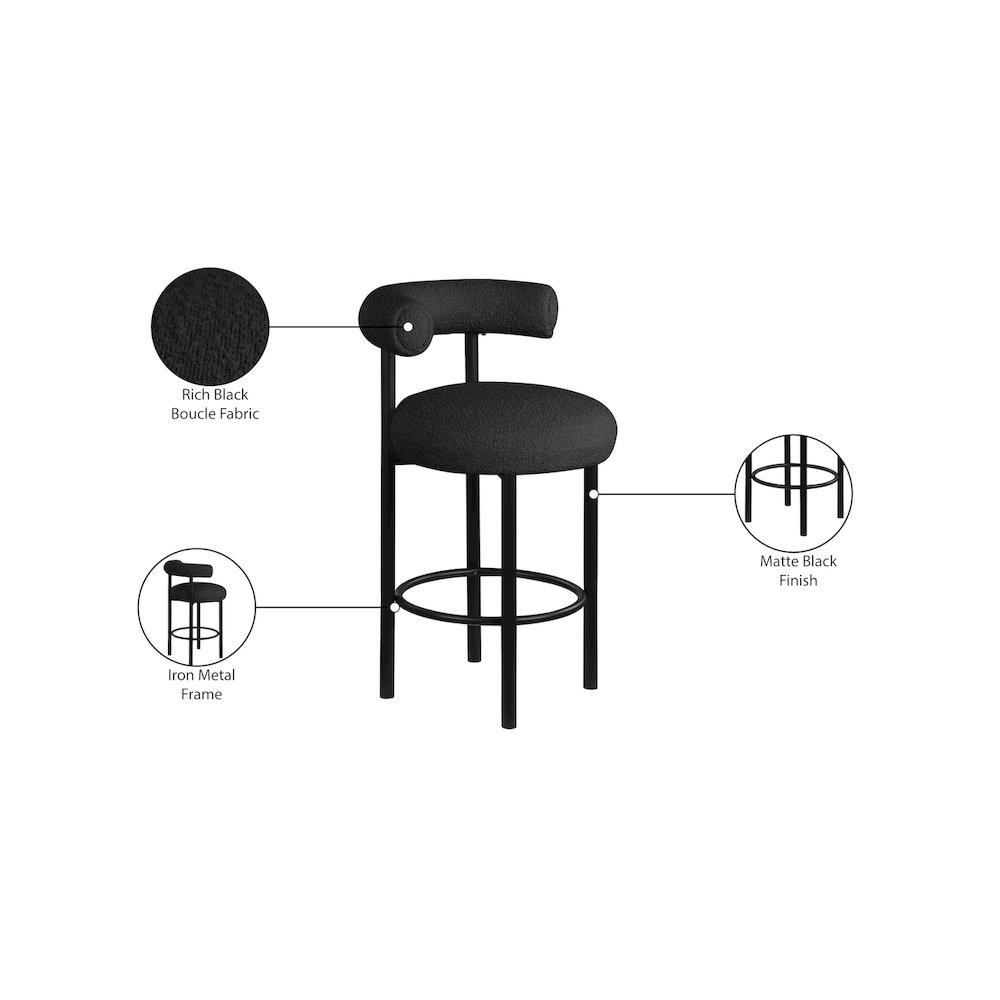 Bordeaux Black Boucle Fabric Stool, Set of 2. Picture 8