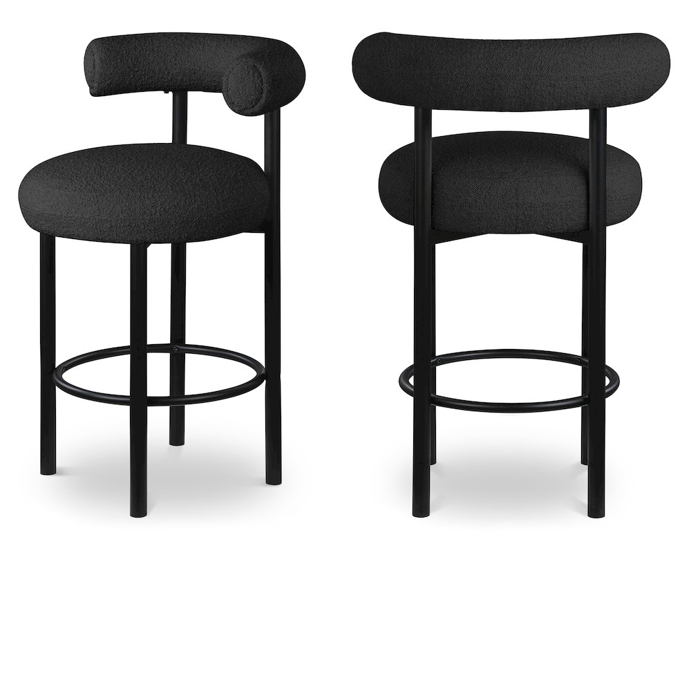 Bordeaux Black Boucle Fabric Stool, Set of 2. Picture 1
