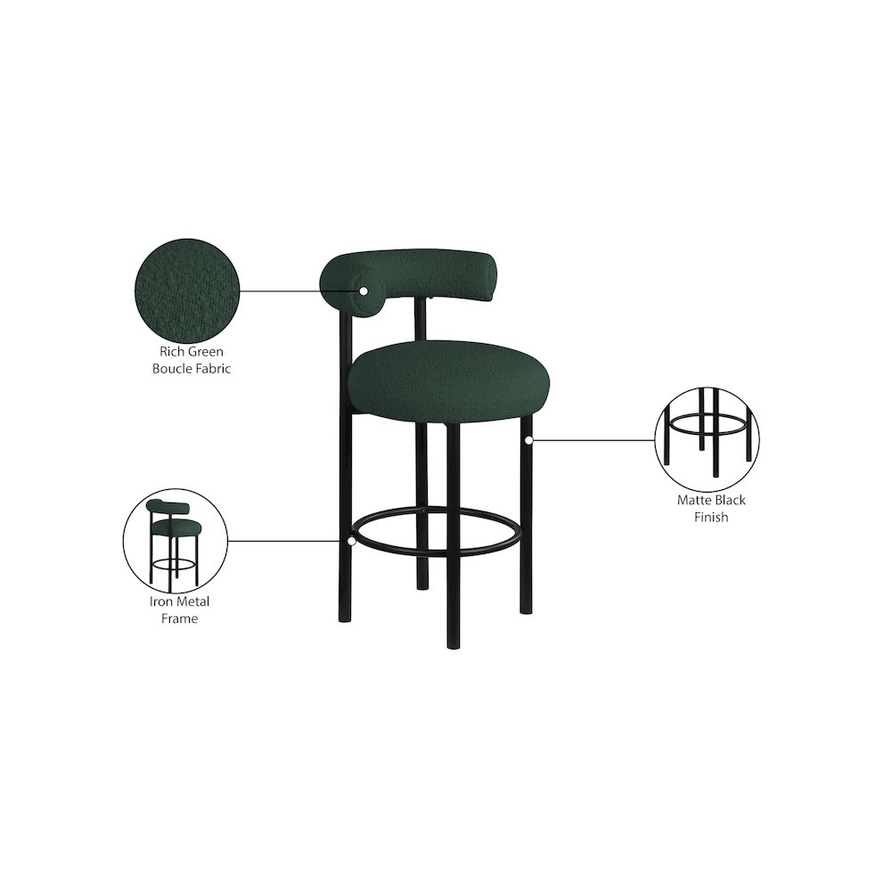 Bordeaux Green Boucle Fabric Stool, Set of 2. Picture 8